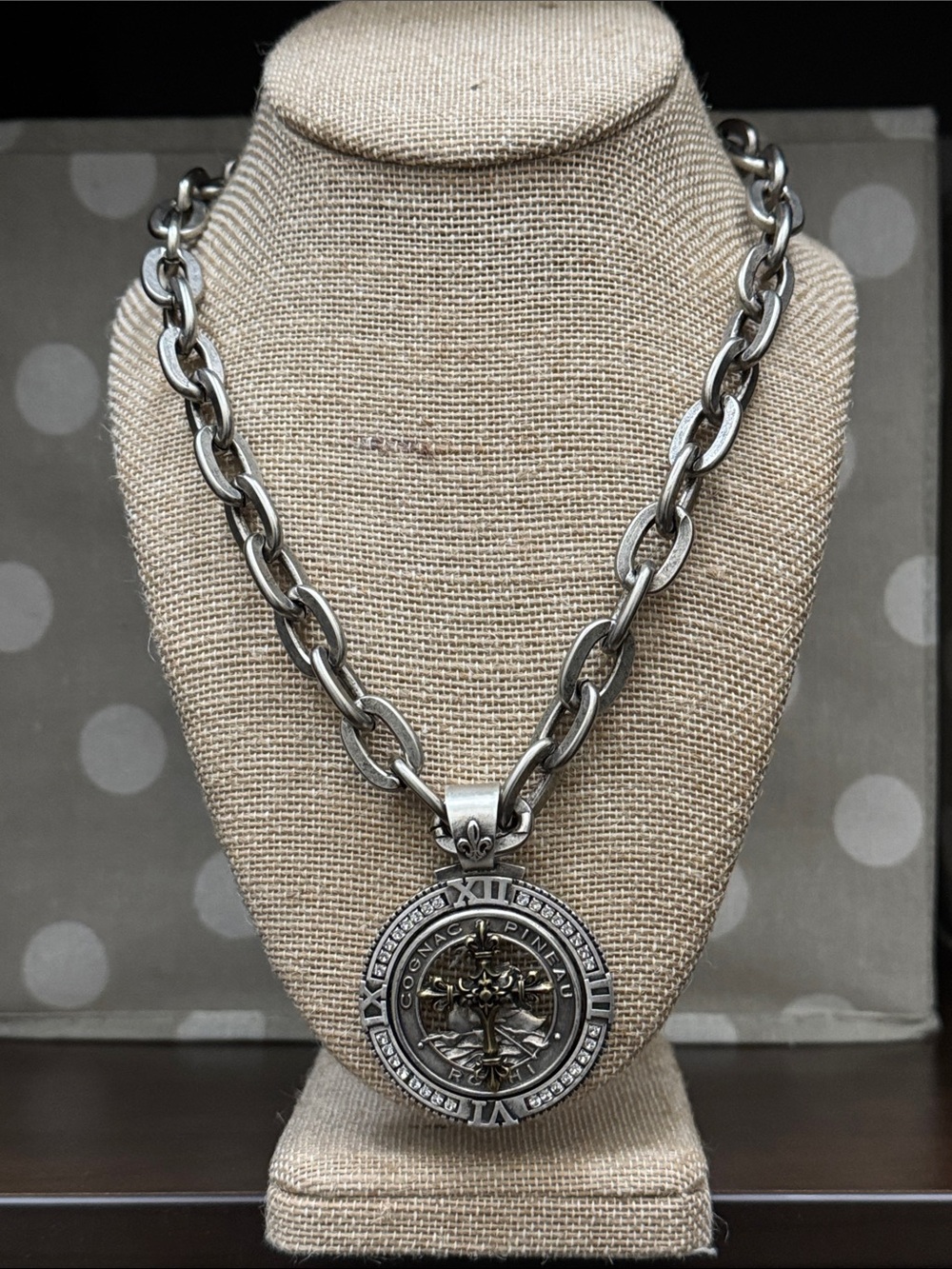 French Kande  Silver-Tone Coin Pendant Chain Necklace - Silver